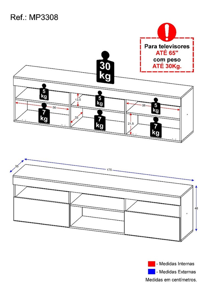 RACK PARIS CON DOS PUERTAS BASCULANTES, TV 65', BLANCO  
