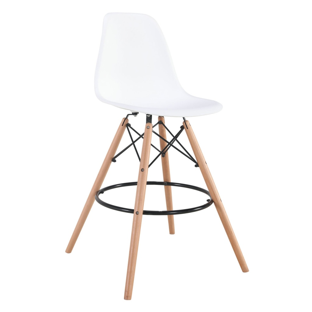 Silla Bar Eames Blanca Base en Madera