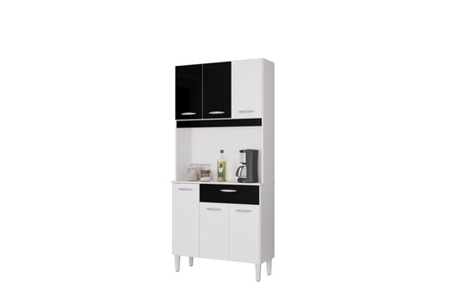 [170060] Alacena Mueble Auxiliar Cocina Cassia 6 Puertas Blanco Negro