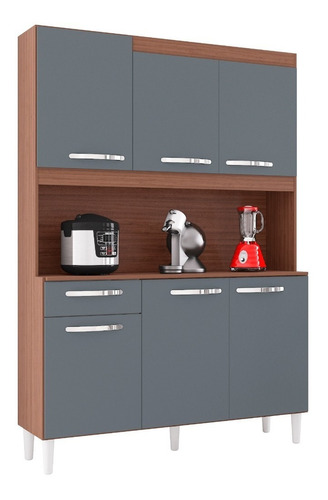 [125022] Alacena Mueble Auxiliar Cocina Carine 6 Puertas Gris - Capuchino