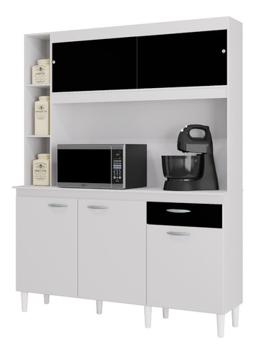 [125051] Alacena Mueble Auxiliar Cocina Kit Duda 1.40cm Negro y Blanco