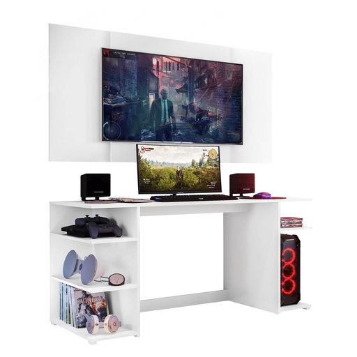 [162017] Escritorio Gamer con Panel TV de 65¨ Color Blanco