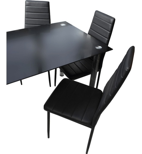 [126000] Comedor 4 Puestos Talavera En Vidrio Asiento en Cuerina Color Negro